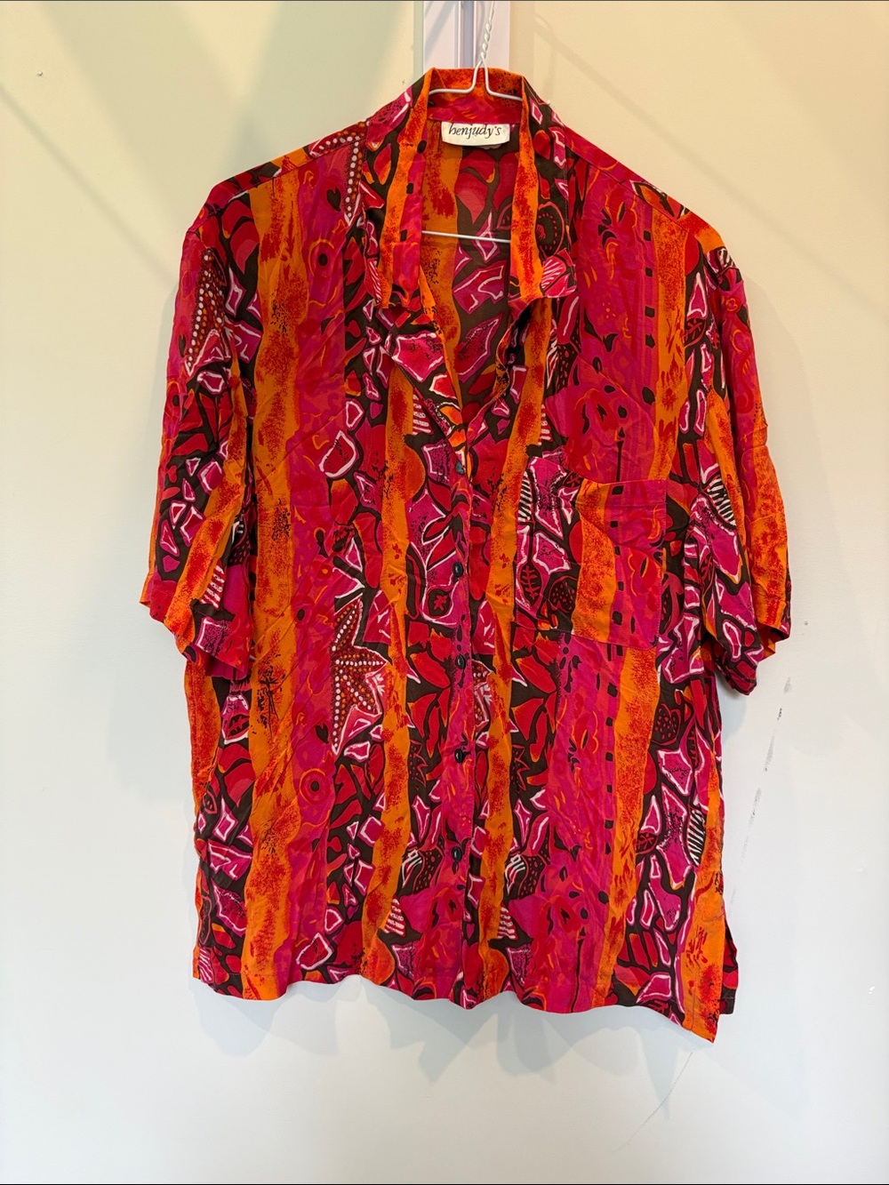Vintage Vengay's silk Bright Red & Orange Button-Up Shirt